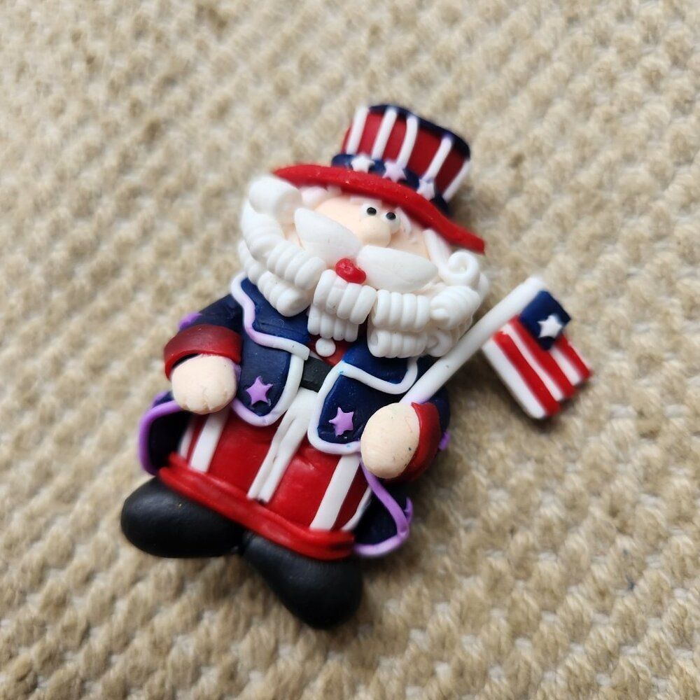 Patriotic Uncle Sam Pin Old Man Beard July 4th Independence Day Flag Brooch USA